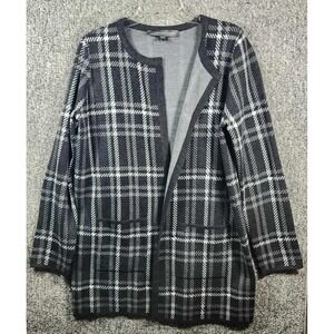 French Connection - Plaid Cardigan Open Front Pockets Gray‎ White - Womens Large